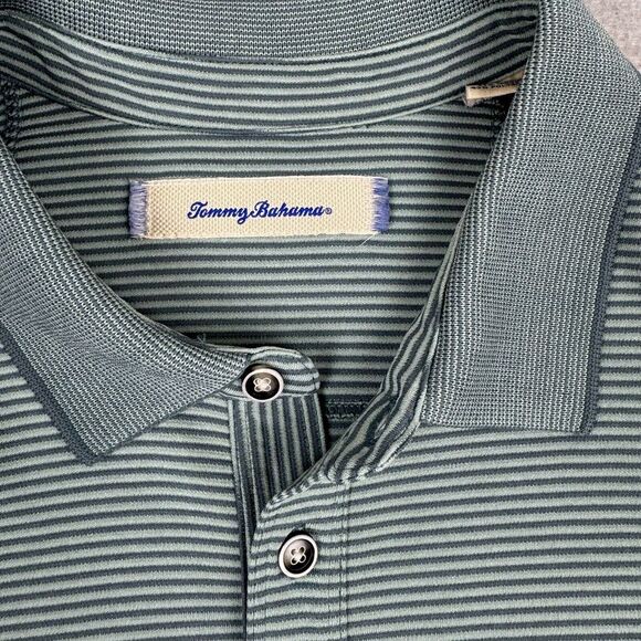 Tommy Bahama Shirt Mens 2XL Green Striped Modal Blend Polo Short Sleeve Casual - Picture 6 of 13
